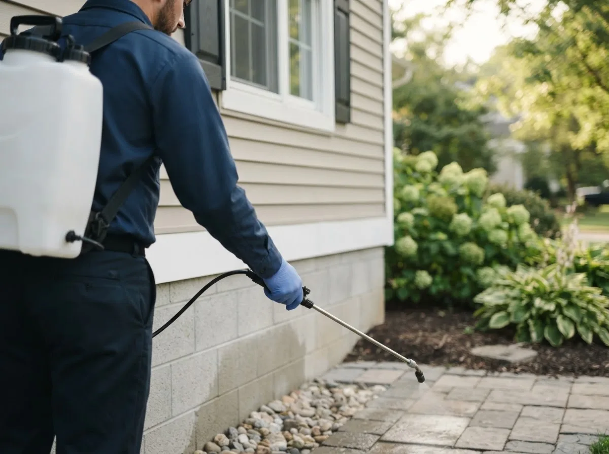 Pest control technician inspecting a home in Campbellton, TX